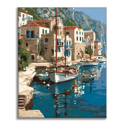 Voiliers au port de mer – Peinture par numéros