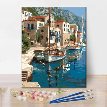 Voiliers au port de mer – Peinture par numéros