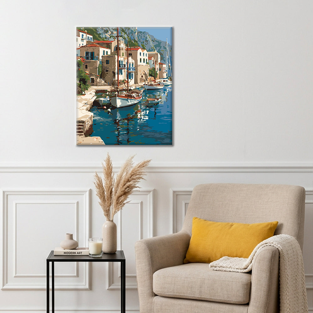 Voiliers au port de mer – Peinture par numéros