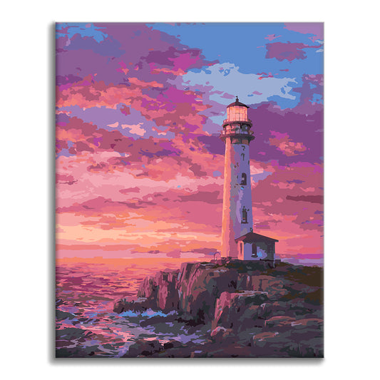 Phare maritime au coucher du soleil – Peinture par numéros