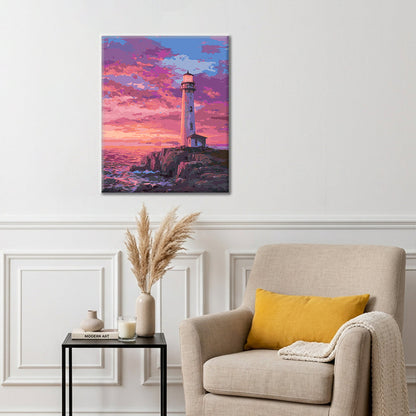 Phare maritime au coucher du soleil – Peinture par numéros