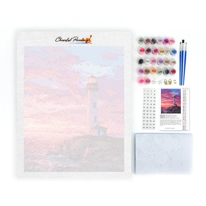 Phare maritime au coucher du soleil – Peinture par numéros