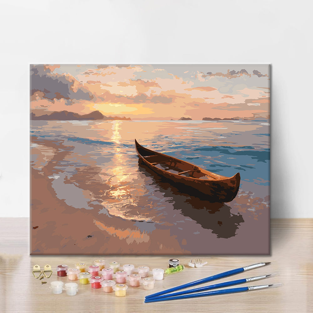 Canoë au coucher du soleil – Peinture par numéros