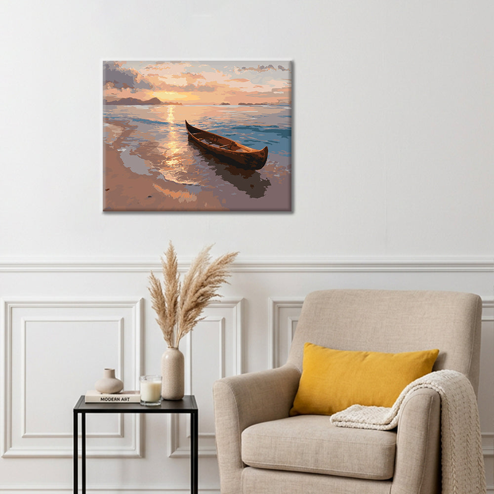 Canoë au coucher du soleil – Peinture par numéros