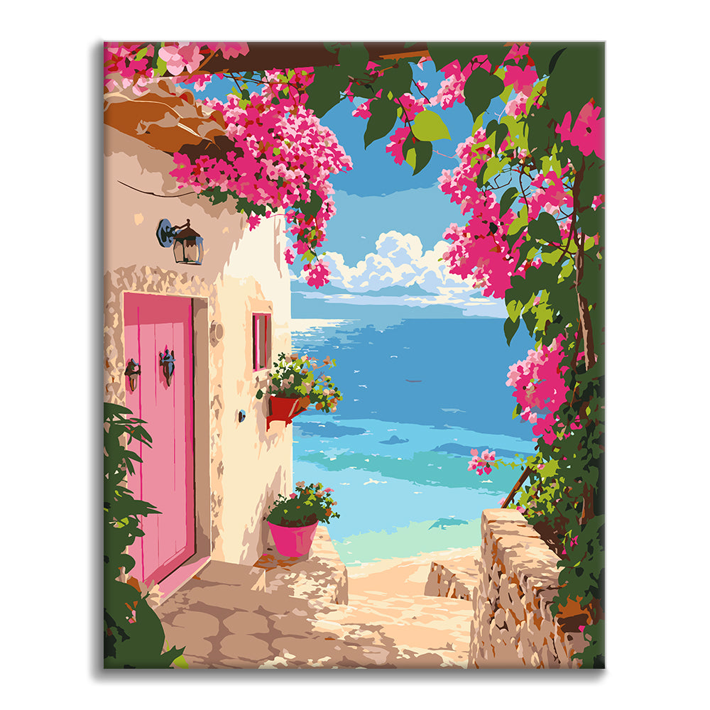 Sentier côtier au coucher du soleil – Peinture par numéros
