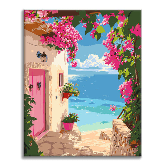 Sentier côtier au coucher du soleil – Peinture par numéros