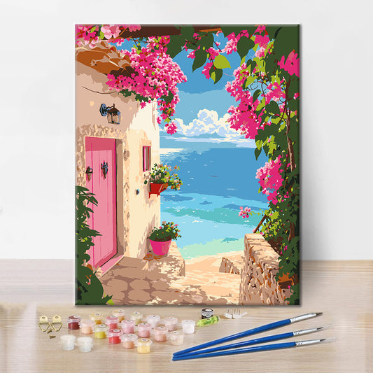 Sentier côtier au coucher du soleil – Peinture par numéros