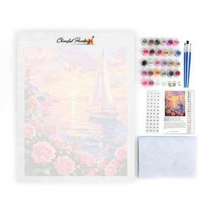 Champ de fleurs au coucher du soleil – Peinture par numéros