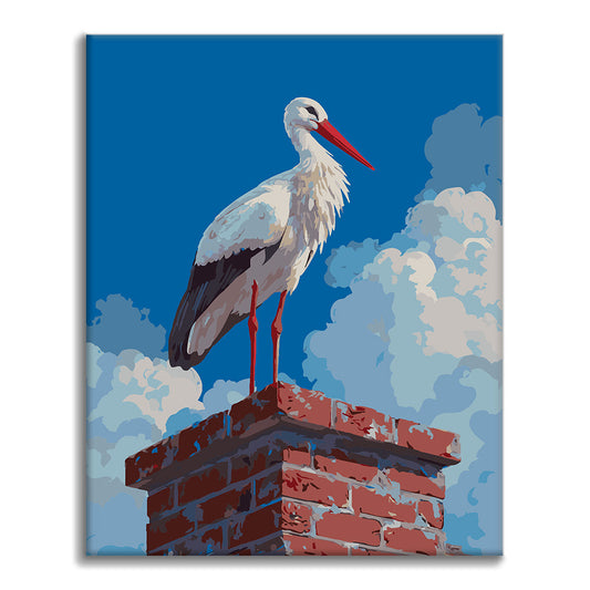 La cigogne sur le toit – Peinture par numéros