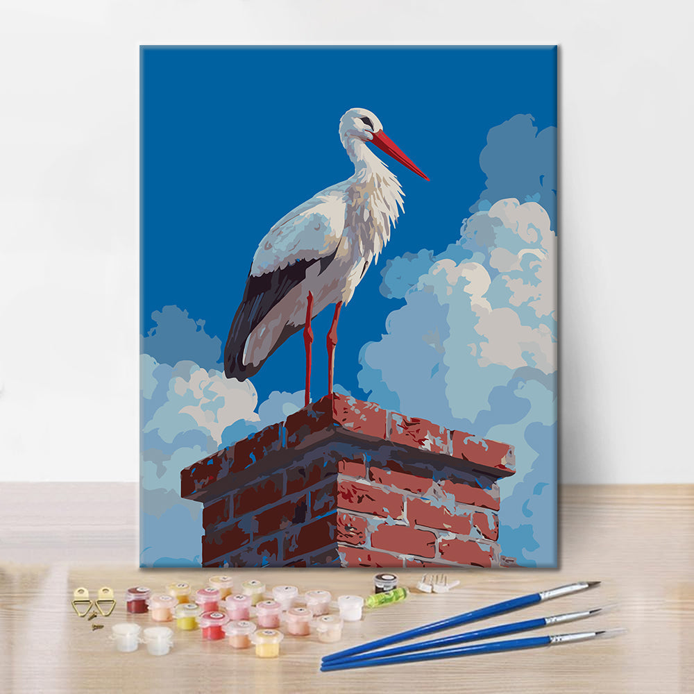 La cigogne sur le toit – Peinture par numéros
