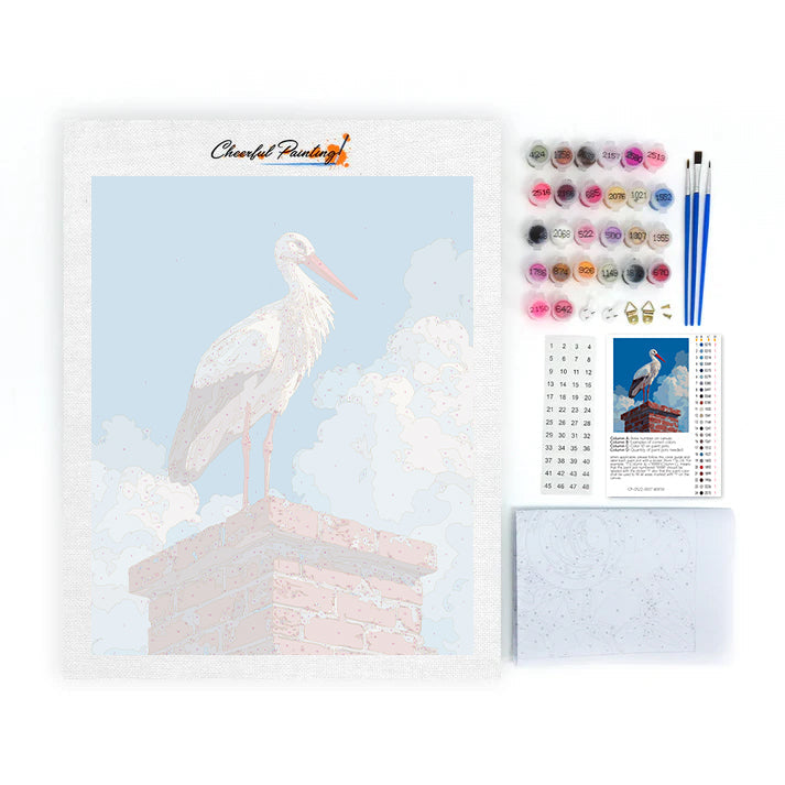 La cigogne sur le toit – Peinture par numéros