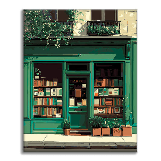 Librairie verte vintage – Peinture par numéros