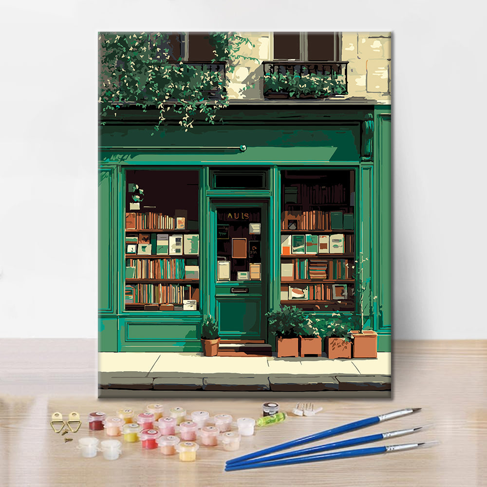 Librairie verte vintage – Peinture par numéros