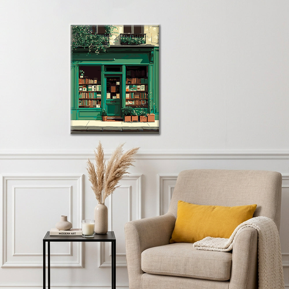 Librairie verte vintage – Peinture par numéros