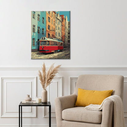 Tramway rouge vintage – Peinture par numéros