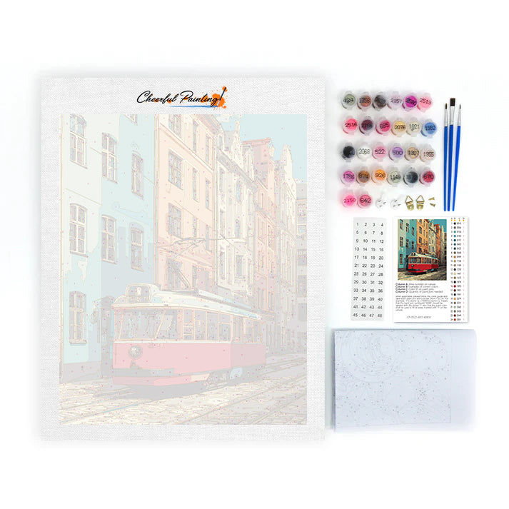 Tramway rouge vintage – Peinture par numéros