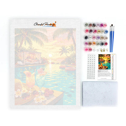 Paradis au bord de la piscine au coucher du soleil - Peinture par numéros