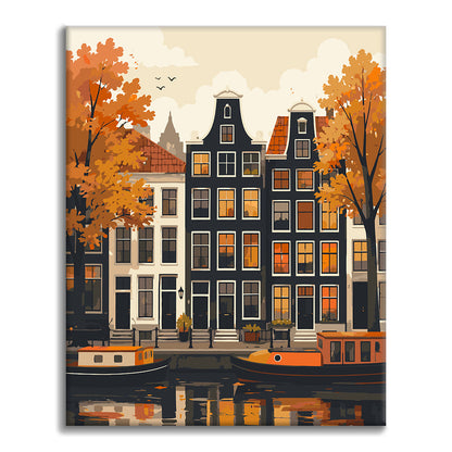 Maisons de canal en automne – Peinture par numéros