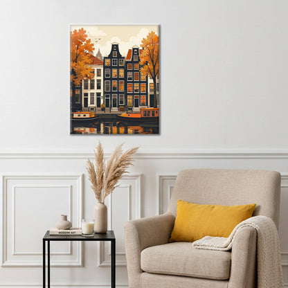 Maisons de canal en automne – Peinture par numéros