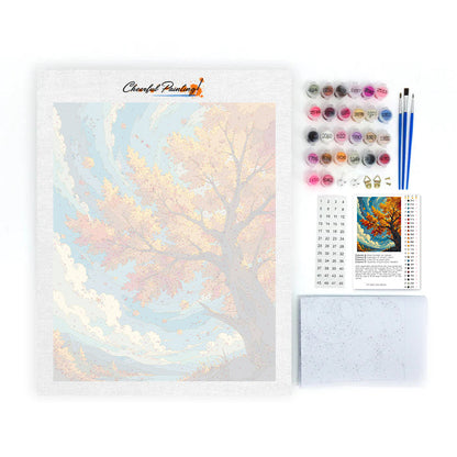 Arbre d’automne sous un ciel bleu – Peinture par numéros