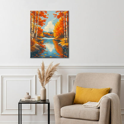 Rivière de bouleaux en automne – Peinture par numéros