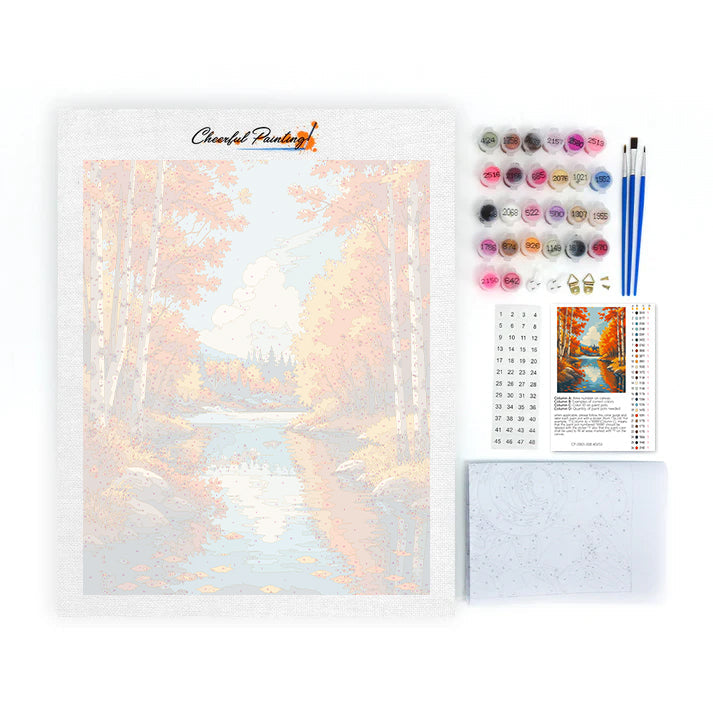Rivière de bouleaux en automne – Peinture par numéros
