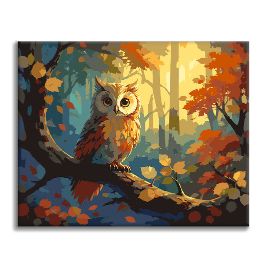Chouette dans un bois d’automne – Peinture par numéros