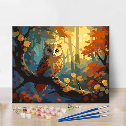 Chouette dans un bois d’automne – Peinture par numéros