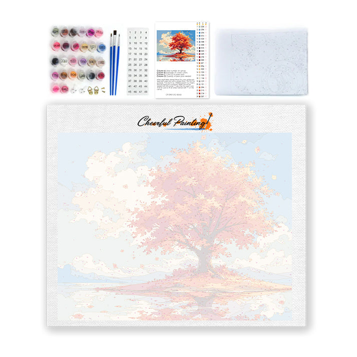 Arbre d’automne solitaire au bord de l’eau – Peinture par numéros