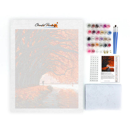 Tunnel d’arbres d’automne au bord du lac – Peinture par numéros