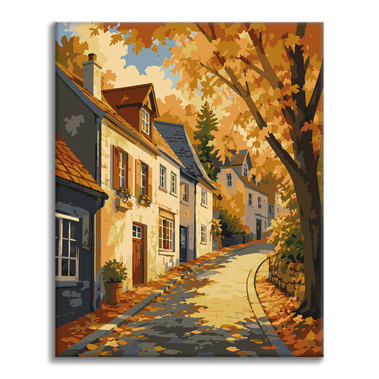 Rue de vieille ville en automne – Peinture par numéros