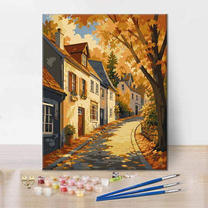 Rue de vieille ville en automne – Peinture par numéros