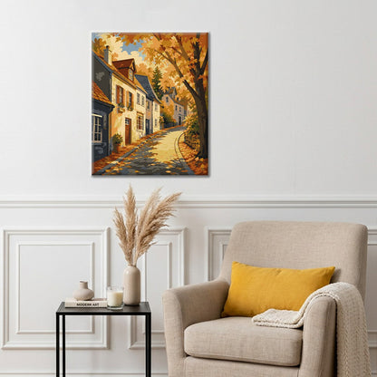 Rue de vieille ville en automne – Peinture par numéros