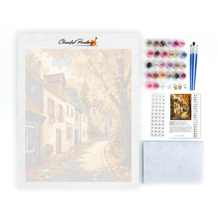 Rue de vieille ville en automne – Peinture par numéros