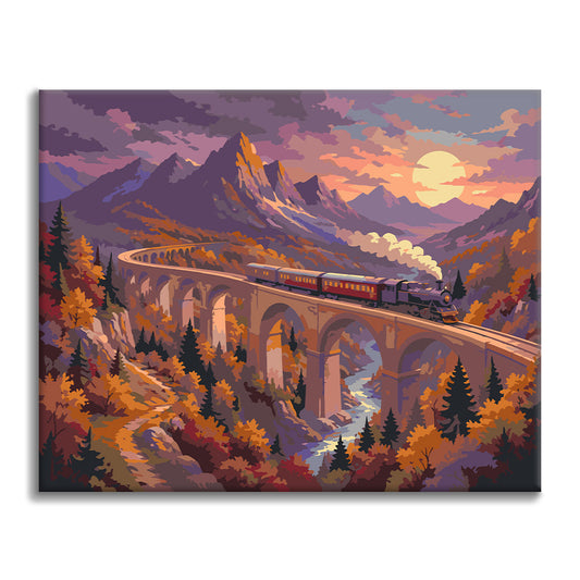 Train à vapeur sur le viaduc de montagne – Peinture par numéros