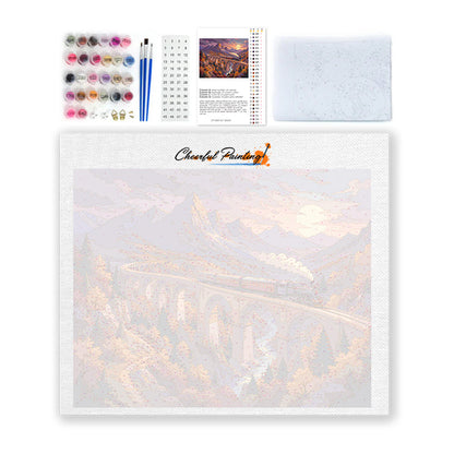 Train à vapeur sur le viaduc de montagne – Peinture par numéros