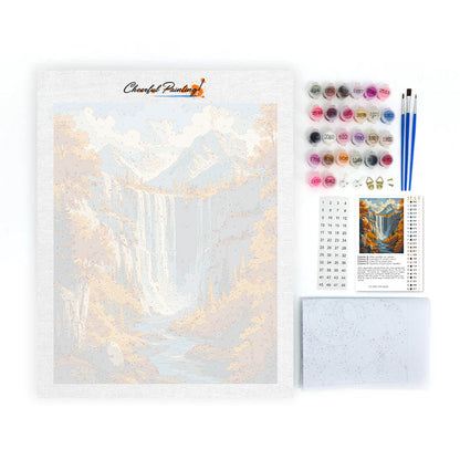 Cascade dans les montagnes d’automne – Peinture par numéros