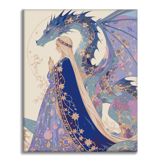 Femme au clair de lune et dragon – Peinture par numéros