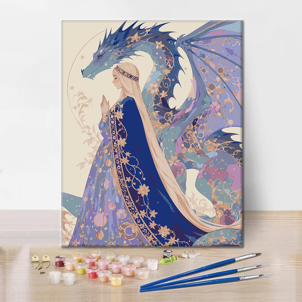 Femme au clair de lune et dragon – Peinture par numéros