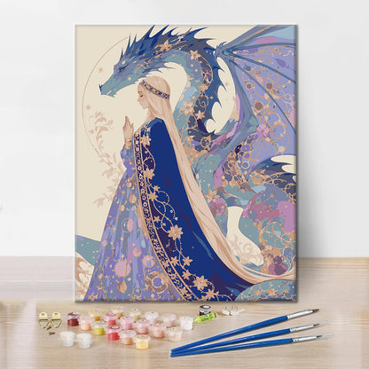 Femme au clair de lune et dragon – Peinture par numéros