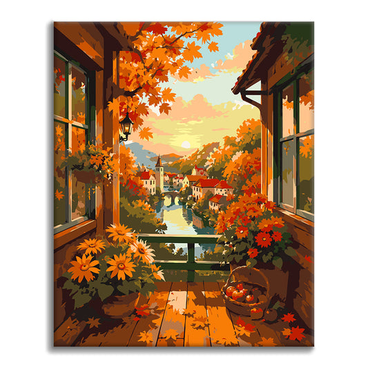Balcon au coucher du soleil sur le canal – Peinture par numéros