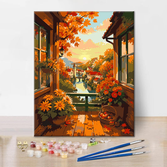 Balcon au coucher du soleil sur le canal – Peinture par numéros