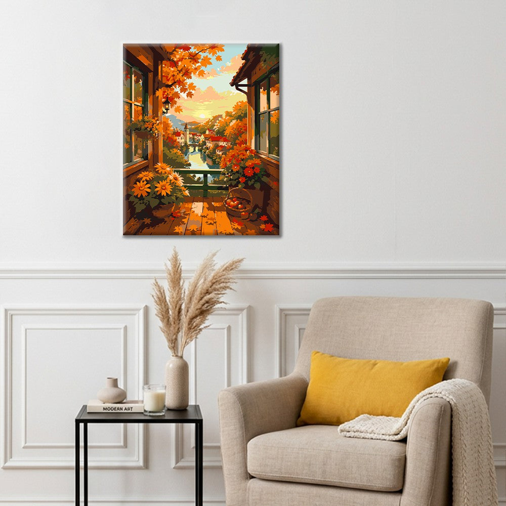 Balcon au coucher du soleil sur le canal – Peinture par numéros