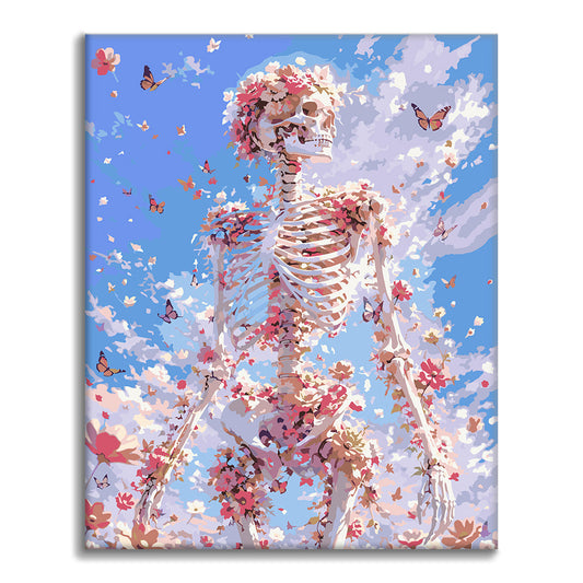 Squelette floral sous un ciel bleu – Peinture par numéros