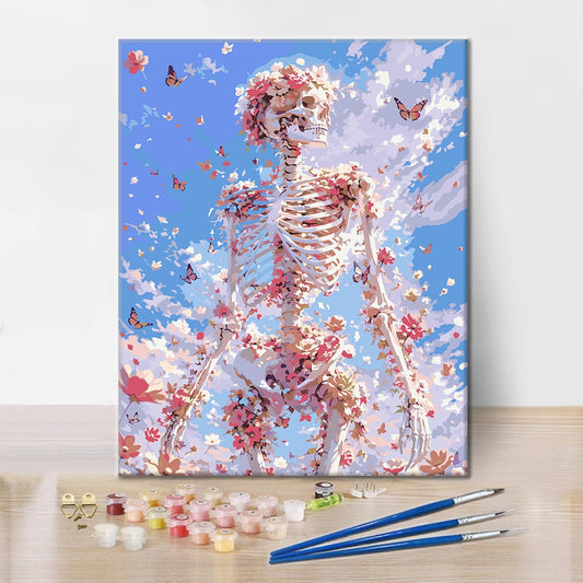 Squelette floral sous un ciel bleu – Peinture par numéros
