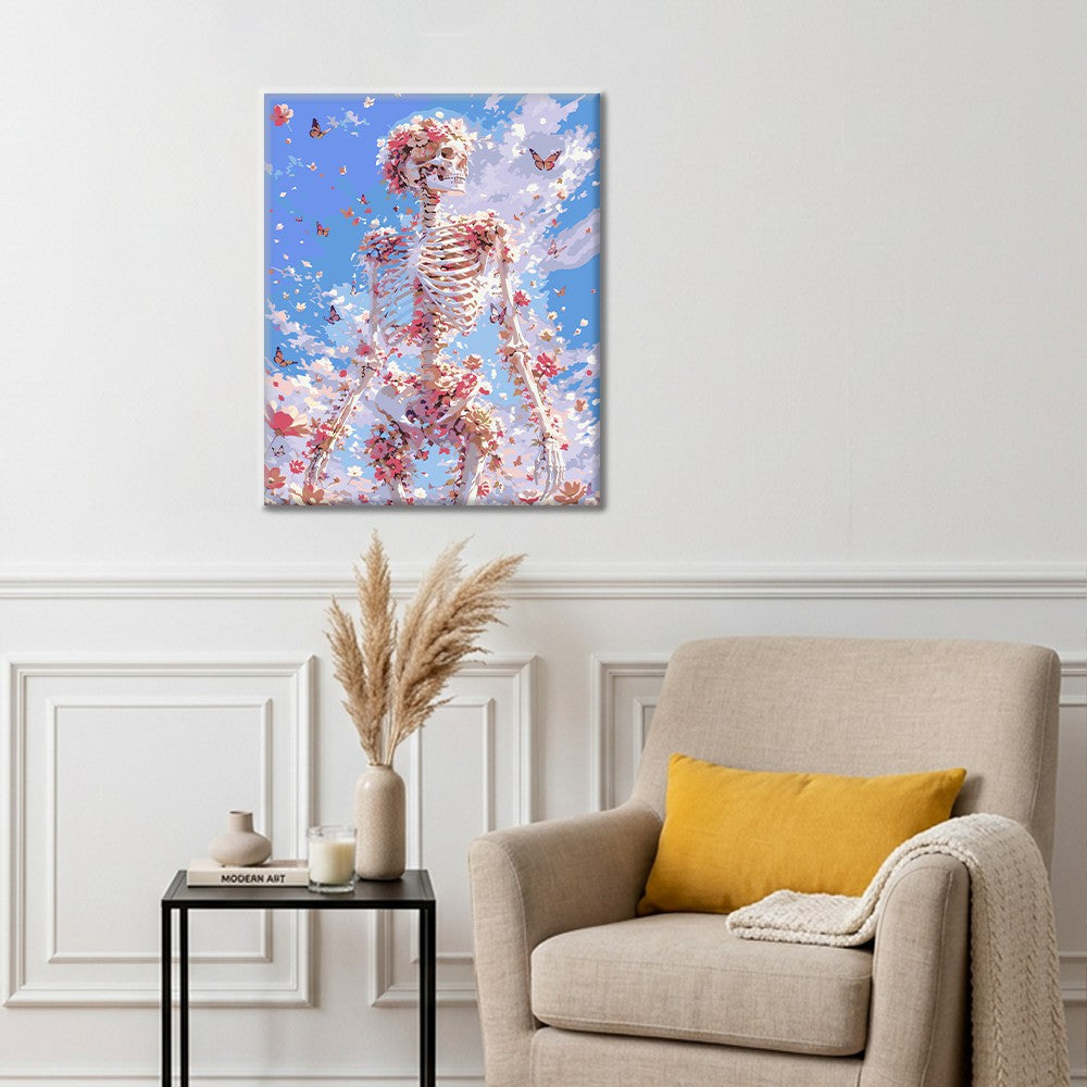 Squelette floral sous un ciel bleu – Peinture par numéros