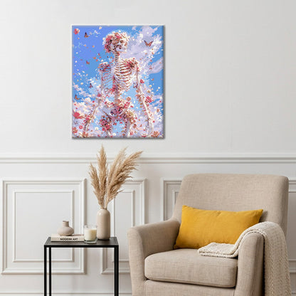 Squelette floral sous un ciel bleu – Peinture par numéros
