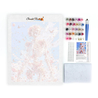 Squelette floral sous un ciel bleu – Peinture par numéros