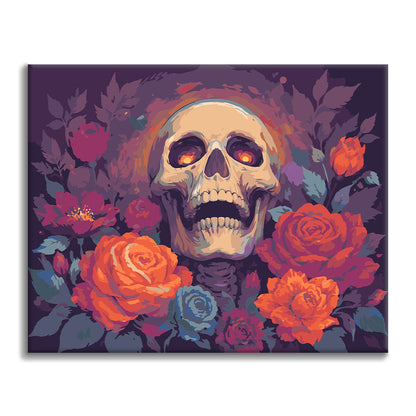 Crâne aux roses d’automne – Peinture par numéros