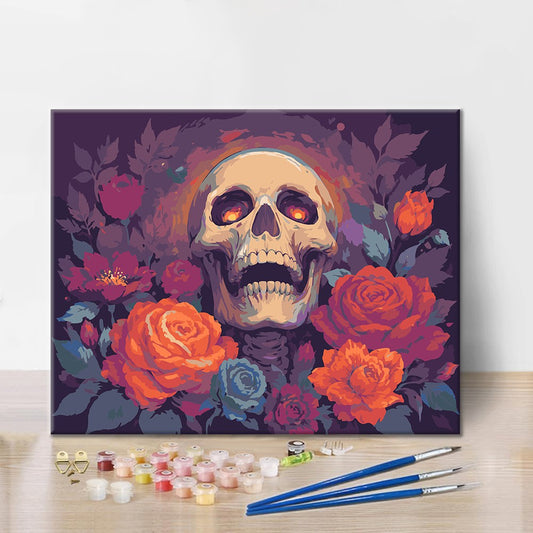 Crâne aux roses d’automne – Peinture par numéros